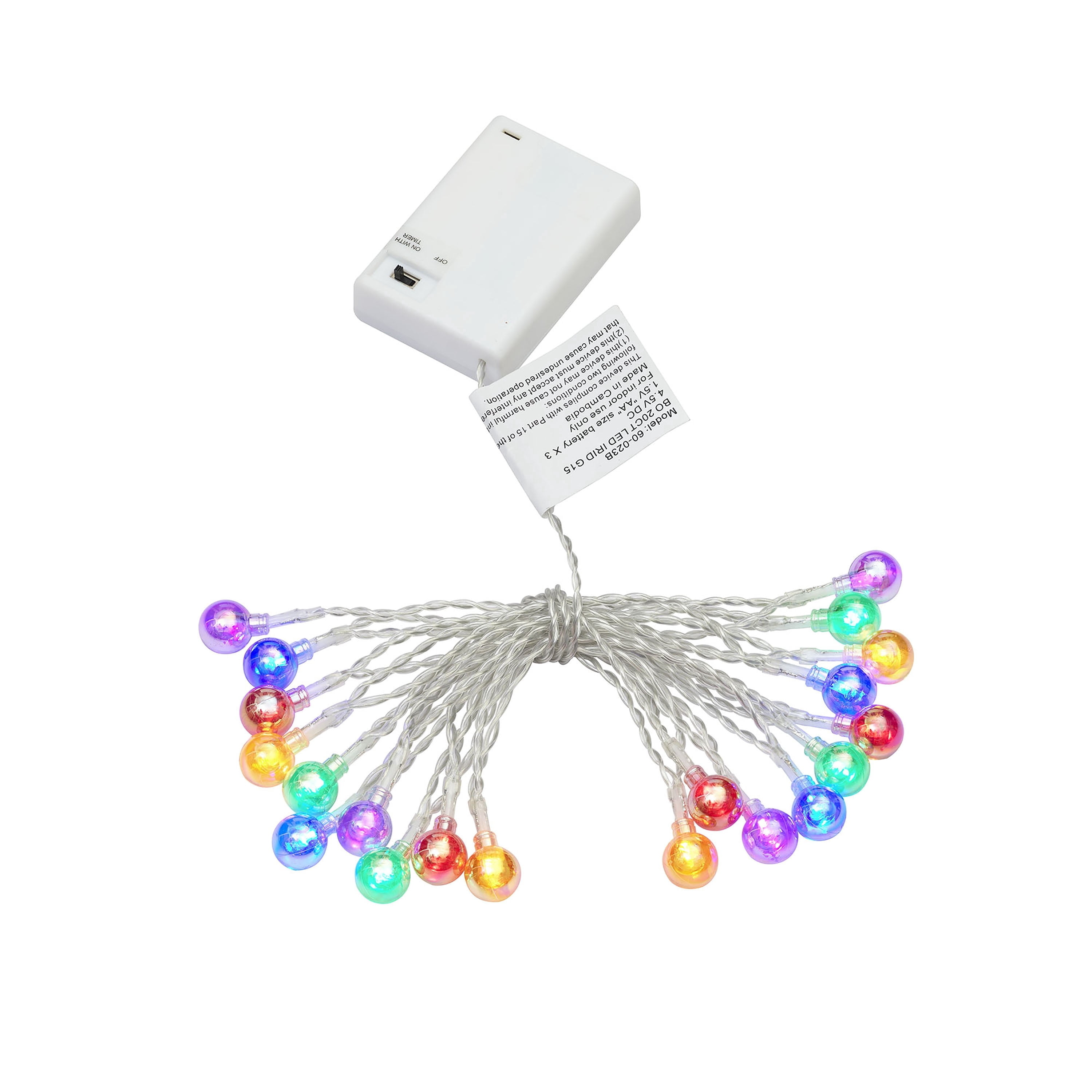 Indoor 20-Count Battery-Operated LED G15 Christmas String Lights, Multicolor, Transparent Wire, 7.9', by Holiday Time