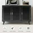 thumbnail image 4 of Tina's Home Boho Sideboard with 3 Lattice Doors  and Wooden Legs Storage Cabinet Credenzas Home Living Room Black, 4 of 8