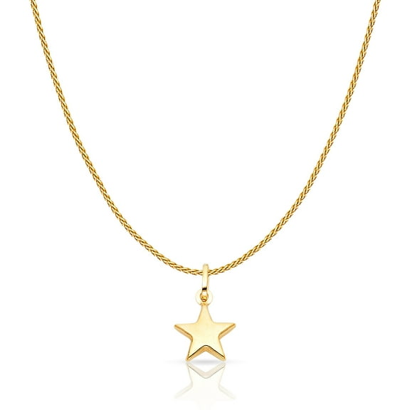 14K Yellow Solid Gold Plain Star Charm Pendant with 0.9mm Wheat Chain Necklace - 16"
