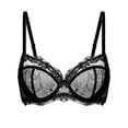 thumbnail image 4 of Deyllo Women Push up Lace Bra Plus Size Unpadded Full Cup Underwire Support Demi See Though Bra, Black 42C, 4 of 7