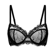 Deyllo Women Push up Lace Bras Plus Size Unpadded Full Figue Underwire Support Demi See Though Bra, Black 38C