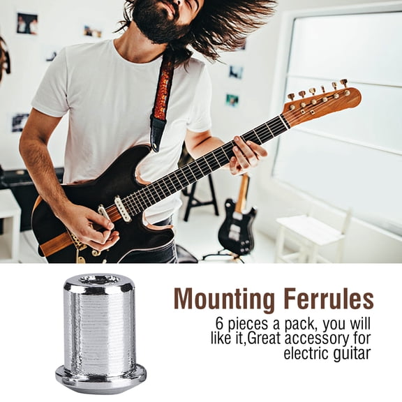 M Buder Electric Guitar Bass Through Body String Mounting Ferrules Replacement Parts, Solid Metal Construction with 0.31 x 0.27 inches / 8 x 7 mm Size, Instrument Accessories, 6 Pieces Pack, Silver