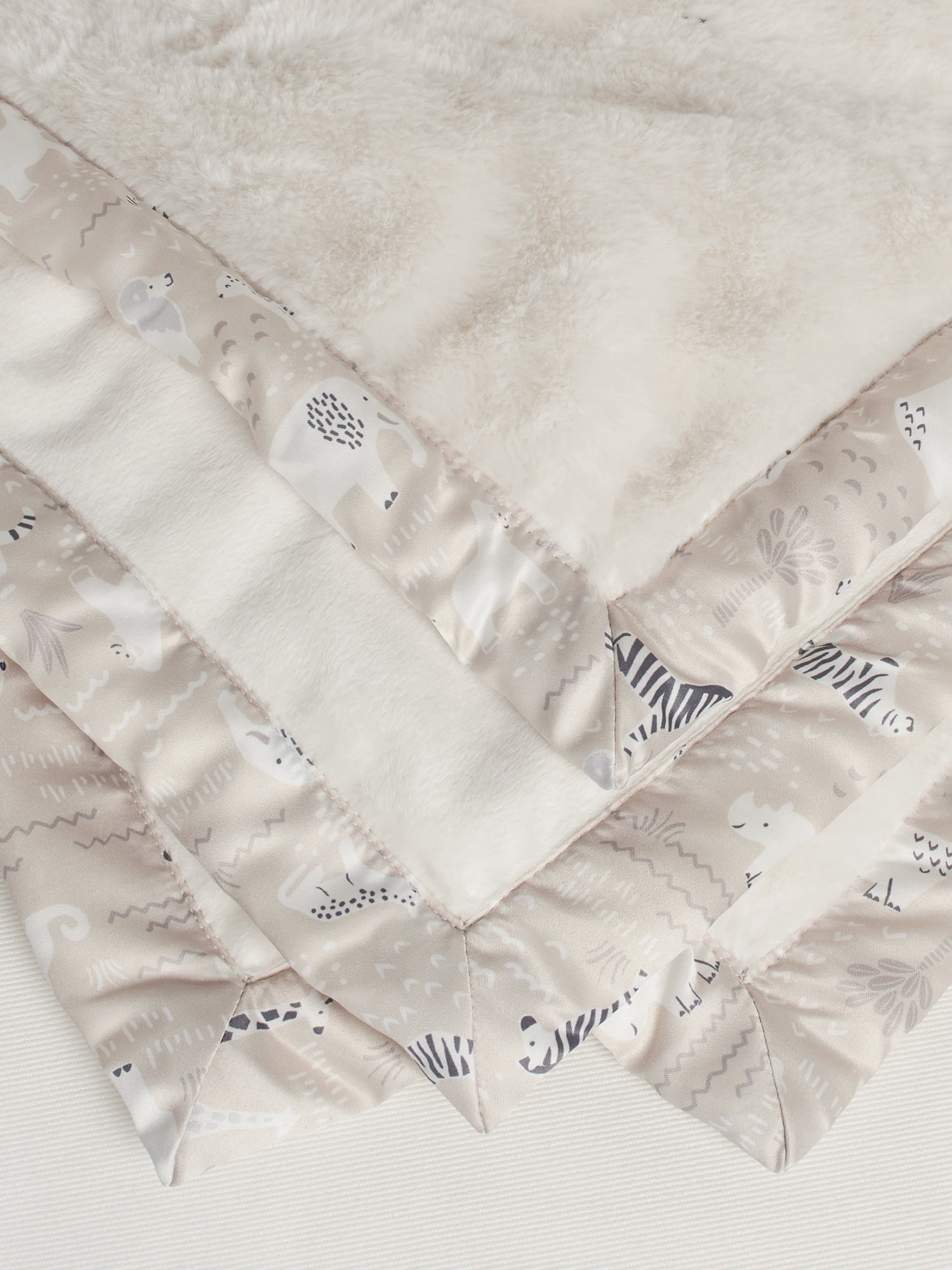 Modern Moments by Gerber Gender Neutral Plush Blanket with Satin Trim, Ivory Safari