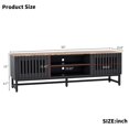 thumbnail image 6 of Mid Century Modern TV Stand with Slatted Grille Doors, 63" Entertainment Center with Storage, Black and Brown Media Console for Living Room or Bedroom, 6 of 10
