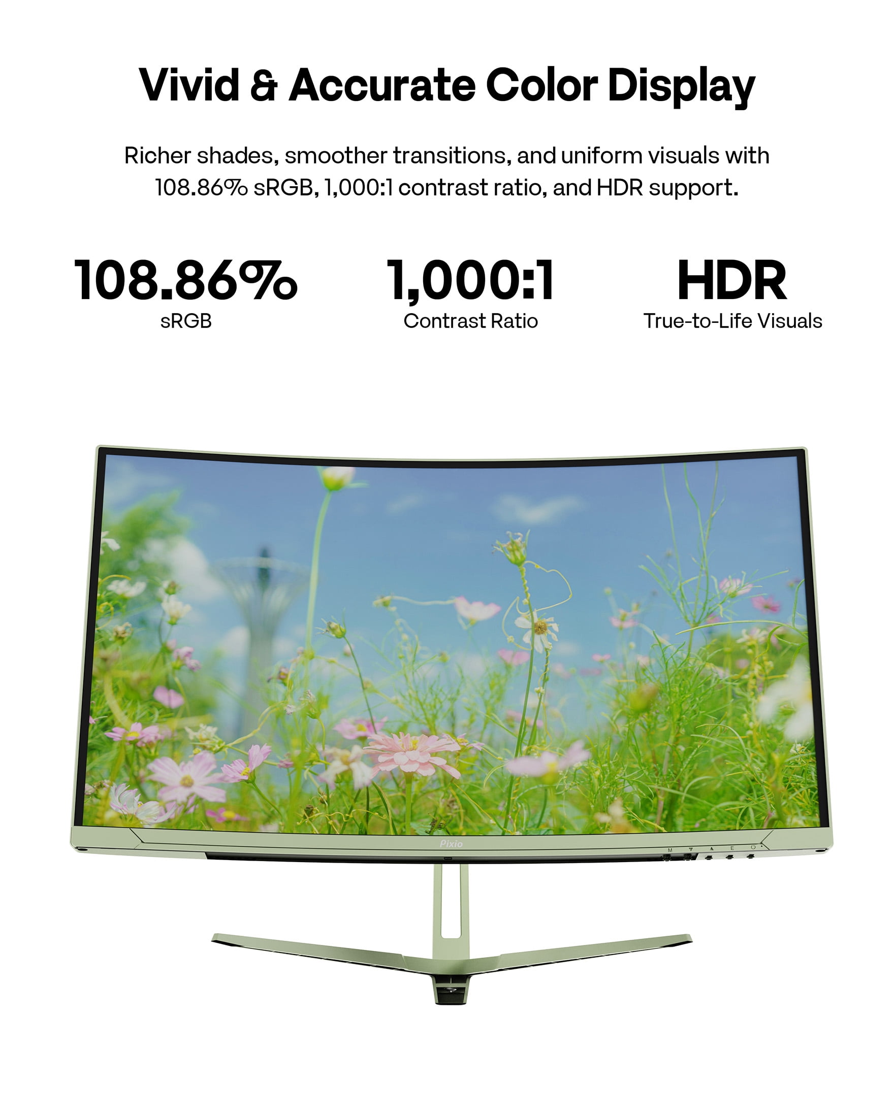 Pixio PXC248 Wave Mint Green 24 inch 200Hz Refresh Rate FHD 1080p Resolution 1500R Curve Fast VA Panel 1ms GTG Response Time Adaptive Sync HDR Curved Gaming Monitor