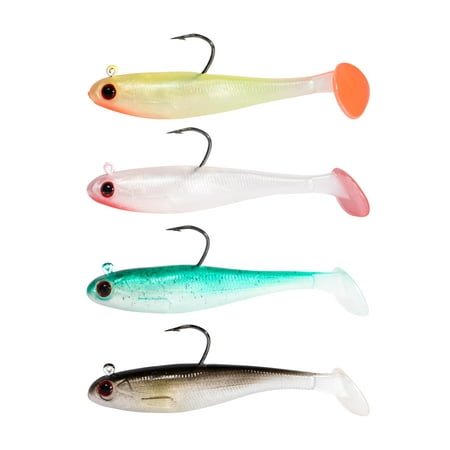 BLUEWING 3.5in 4 Pack Swim Minnow Fishing Lures Soft Paddle Tail Weighted Swimbaits with High-Carbon Steel Hook and Built-in Lead Weights Bass Lures