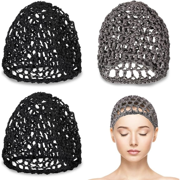 3 Pack Hair Nets Cap Sleeping Hairnet Mesh Crochet Hair Net Rayon Knit Snood Hat Cover