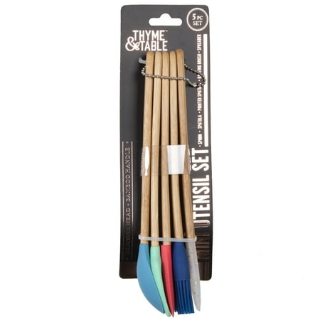 THYME & TABLE Silicone and Bamboo Mini Cooking Tool Set, 5 Piece