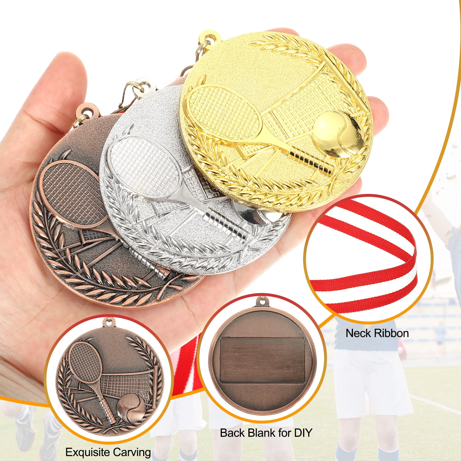 Uxcell 2.7 Inch Tennis Medals Bronze Award Medals with Neck Ribbon for Team Sports Games Party Favors 10 Pieces