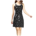 thumbnail image 2 of Tejiojio Women's Fashion V-neck Suspender Sequin Fringe Off-the-shoulder Dress Sleeveless Solid Mini Dress Party Dresses, 2 of 6
