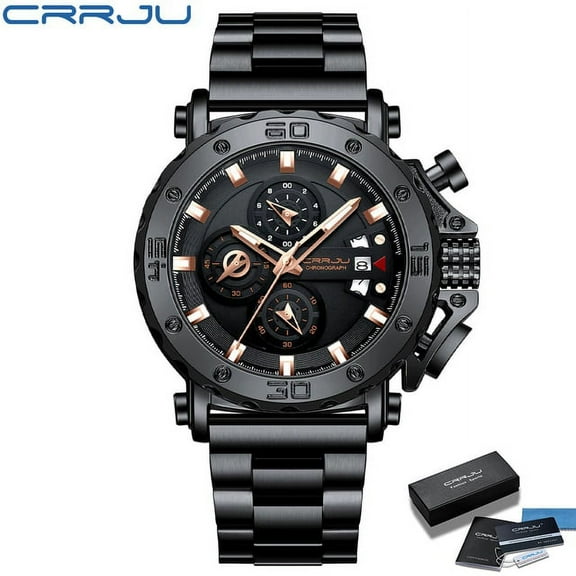 Crrju Men Watch Top Brand Luxury Big Dial Stainless Steel Waterproof Chronograph Wristwatches With Date Relogio Masculino - Quartz Wristwatches