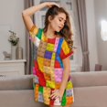 thumbnail image 3 of Easygdp Colorful Plastic Blocks Pattern Camisón de manga corta para mujer, informal, estampado, 3 of 6