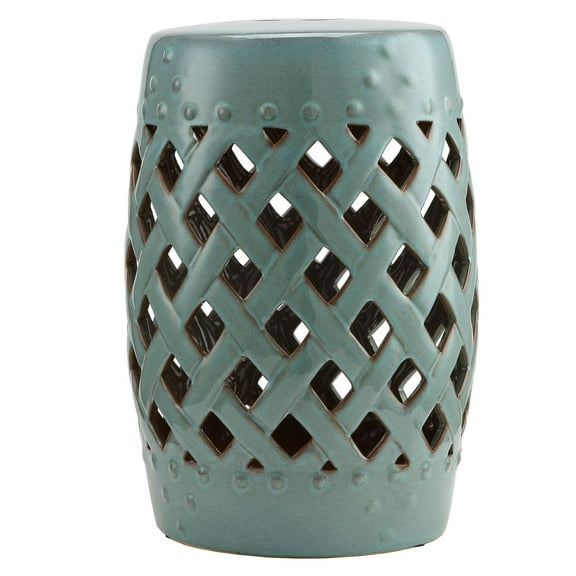 Ceramic Garden Stool, Antique Blue - Outdoor Patio Accent Seat, 18" Height, 300lbs Capacity, Interwoven Design