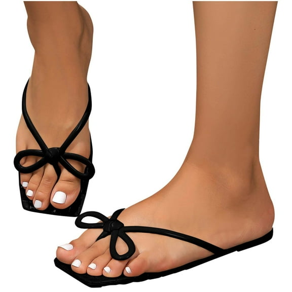 THDHVS Flat Sandals for Women,Women's Sandals,Flat Sandals Flip Flop Sandals Dressy Thong Sandals Black 7