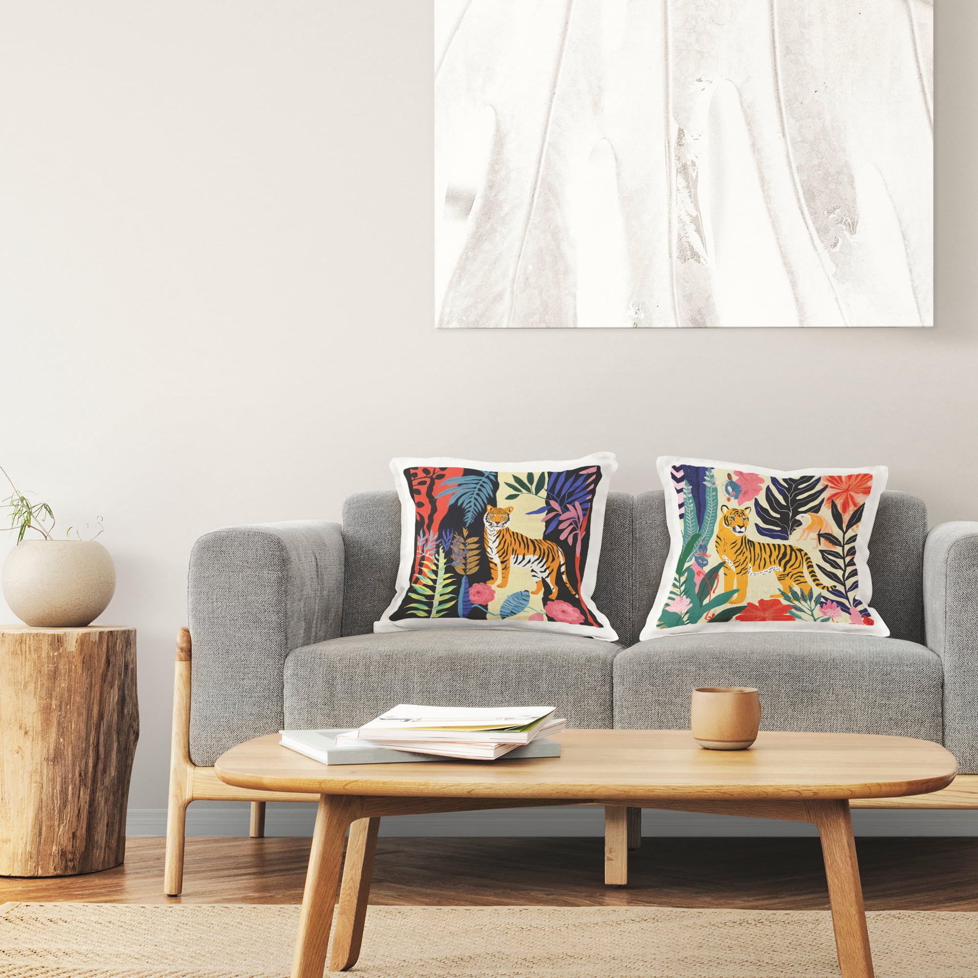 Stupell Industries Tigers & Patterned Leaves 2 Piece Decorative Printed Throw Pillow Set, 18 x 18