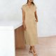 thumbnail image 5 of TaTaai Women's Short Sleeve Midi Dress Solid Color Lapel Collar Casual Dress with Side Slit Lightweight Stretchy Polyester Blend Gift, 5 of 7
