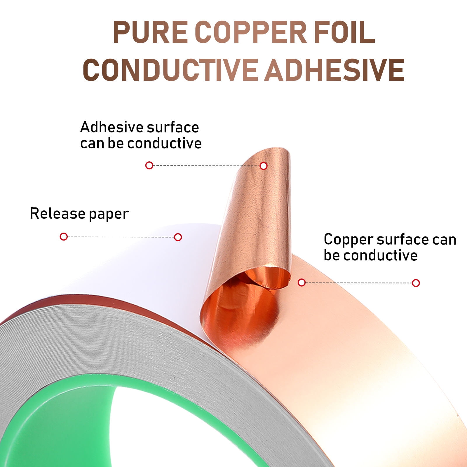 UPOUART Rose Plated Gold Copper Tape for Electrical Shielding Repair with Quick Release Backing