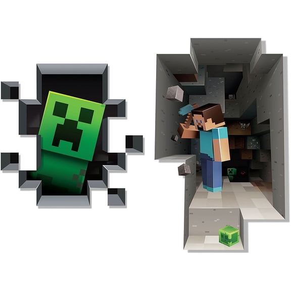 3D Cartoon Wall Poster Steve and Creeper Wall Cling Set of 2 Pack Wall Sticker for Kids Bedroom Home Decor