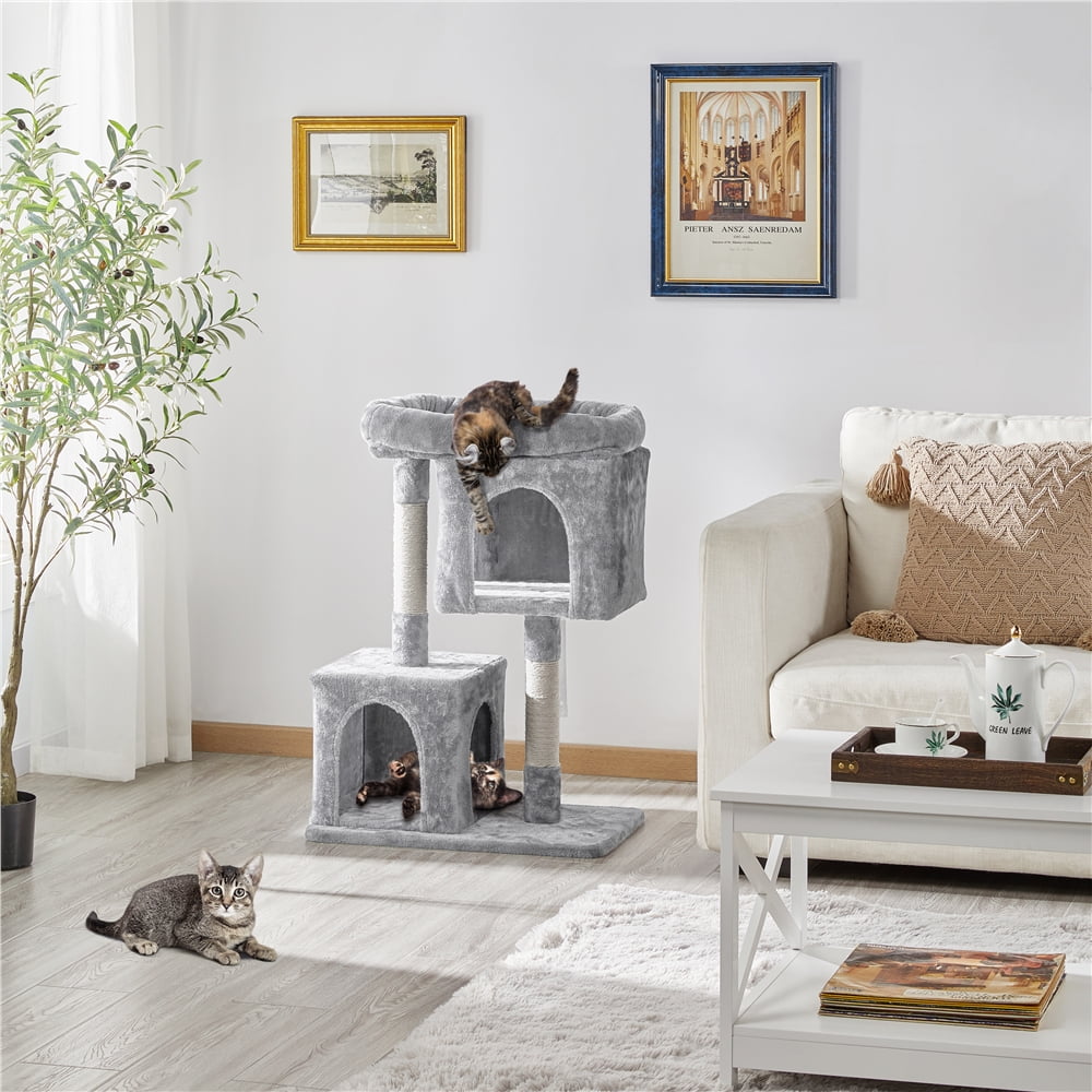 Alden Design 33.5"H Multilevel Small Space Cat Tree with Condos, Light Gray
