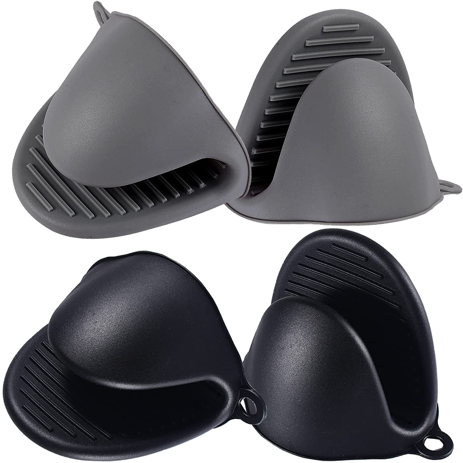 Viiwii Silicone Oven Mitts and Pot Holder Set Black 4 Pcs