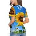 thumbnail image 3 of Honeii Blue Sky Sunflower Print Women's Classic V-Neck T-Shirt,Womens Fashion Tops,Stylish Everyday Top for Women, Casual Summer Spring Outfits Clothes-Large, 3 of 5