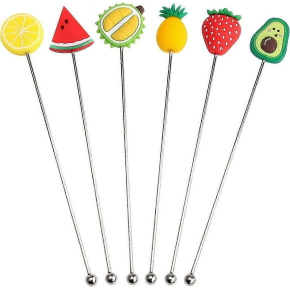 Cocktail Mixer Mixer Sticks 6 Pieces Tropical Cocktail Mixer Cocktail Drink Mixer with Cute Fruit Pattern for Bar, Cafe, Wedding, Birthday, Hawaiian P