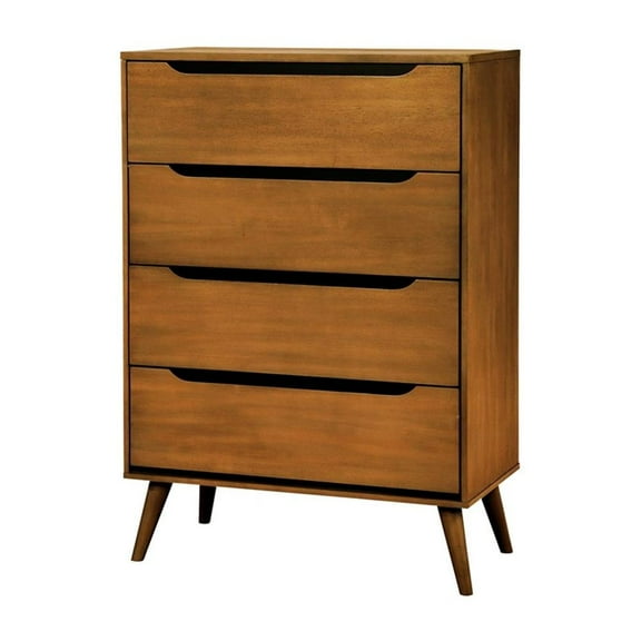 Bowery Hill 4-Drawer Mid-Century Solid Wood/Wood Veneer/MDF Chest in Oak