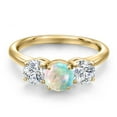 thumbnail image 3 of Gem Stone King 18K Yellow Gold Plated Silver Simulated White Opal and Lab Grown Diamond Engagement Ring for Women | 1.30 Cttw | Round Cabochon 6MM | Gemstone October Birthstone | Size 9, 3 of 6