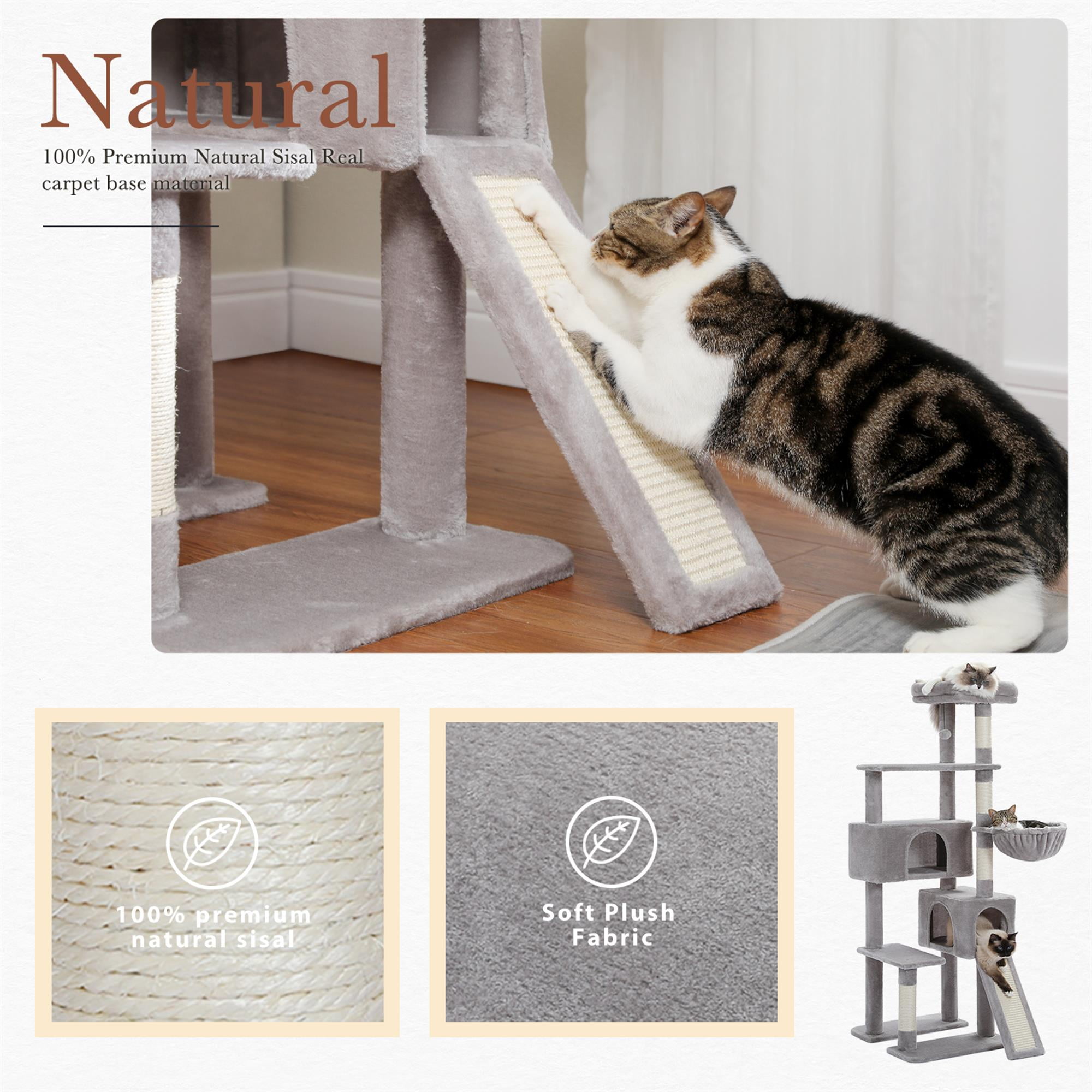 Kadyn 61" Cat Tree Tower for Indoor Cats with Platform and Scratching Posts, Cat Condo Cat Tree House in Pet Supplies, Gray