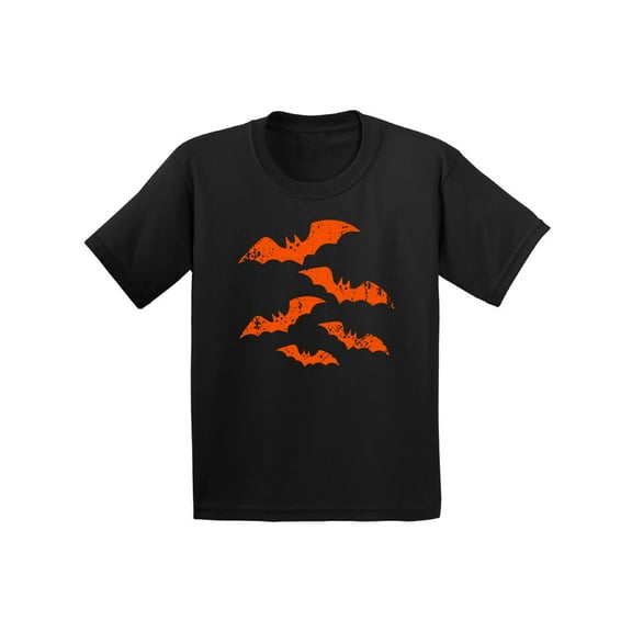 Awkward Styles Halloween Shirt for Kids Halloween Bats Graphic Youth T-Shirt Spooky Halloween Night Design Distressed Orange Bats Tee Trick or Treat Halloween Shirt