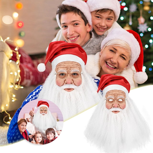 Fiudx Máscara de Papá Noel, Aspecto Festivo Espeluznante, Aberturas Transpirables para Los Ojos, Ajuste Cómodo y Elástico, Disfraz para Fiesta de Halloween, Juego de Rol Divertido, Talla Universal, 4