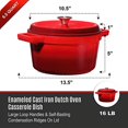 thumbnail image 4 of Bruntmor, Enameled Cast Iron Dutch Oven Casserole Dish 6.5 quart Large Loop Handles & Self-Basting Condensation Ridges On Lid (Fire Red), 4 of 5