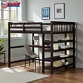 thumbnail image 2 of Hassch Full Size Loft Bed with Built-in Desk & Shelves, Espresso Pine Wood & MDF Bunk Bed Frame with Ladder, 250 lbs Capacity, Space-Saver for Bedroom, Dorm, 2 of 10