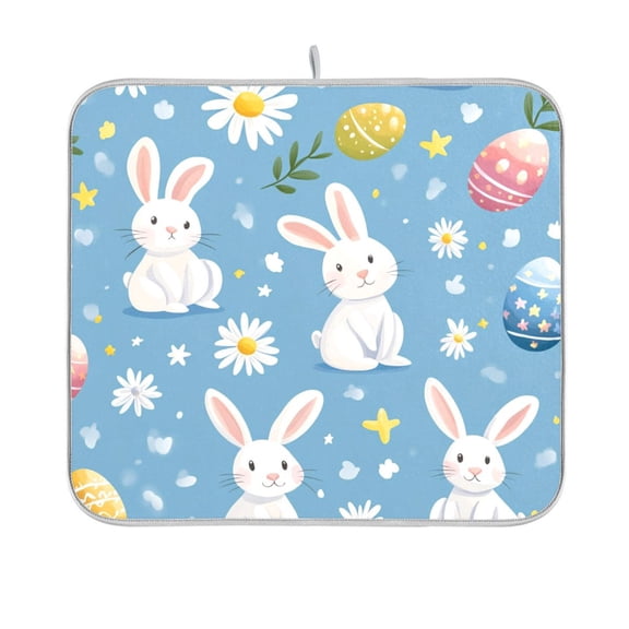 Yayeee Dish Drying Mat for Kitchen Counter 16"x18" Microfiber Absorbent Pad, Cartoon Easter Bunnies