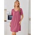 thumbnail image 3 of Ekouaer Nightgowns for Women Bamboo Viscose Night Gowns Short Sleeve Sleep Shirt Pleated V Neck House Dress Soft Night Shirts, 3 of 6