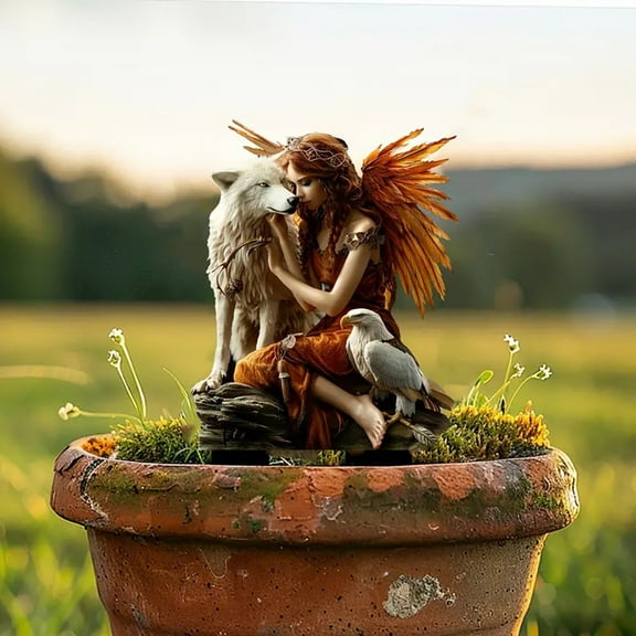 Wadada Bohemian Fairy Flower Pot Decoration, Fairy Planter Flower Pots, Fairy Garden Accessories, Handcrafted Acrylic Bohemian Flower Pot for Your Home or Garden (Harvest Elves & Wolves)