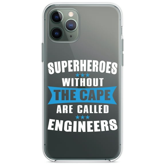 DistinctInk Clear Shockproof Hybrid Case for iPhone 11 Pro MAX (6.5" Screen) - TPU Bumper Acrylic Back Tempered Glass Screen Protector - Superheroes Without Cape are Engineers