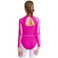 thumbnail image 2 of TTAO Kids Girls Sparkly Figure Ice Skating Leotards Long Sleeve Solid Color Gymnastics Unitard Bodysuit Hot Pink 14, 2 of 5