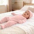 thumbnail image 3 of ShomPort Newborn Boy Girl Clothes Warm Cotton Romper Long Sleeve Jumpsuits with Mittens Hats Sets 0-12 Months, 3 of 5