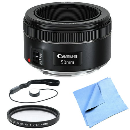Canon EF 50mm f/1.8 STM Prime Lens Bundle includes EF 50mm f/1.8 STM Prime Lens, 49mm UV Filter, Lens Cap Keeper and Micro Fiber Cloth