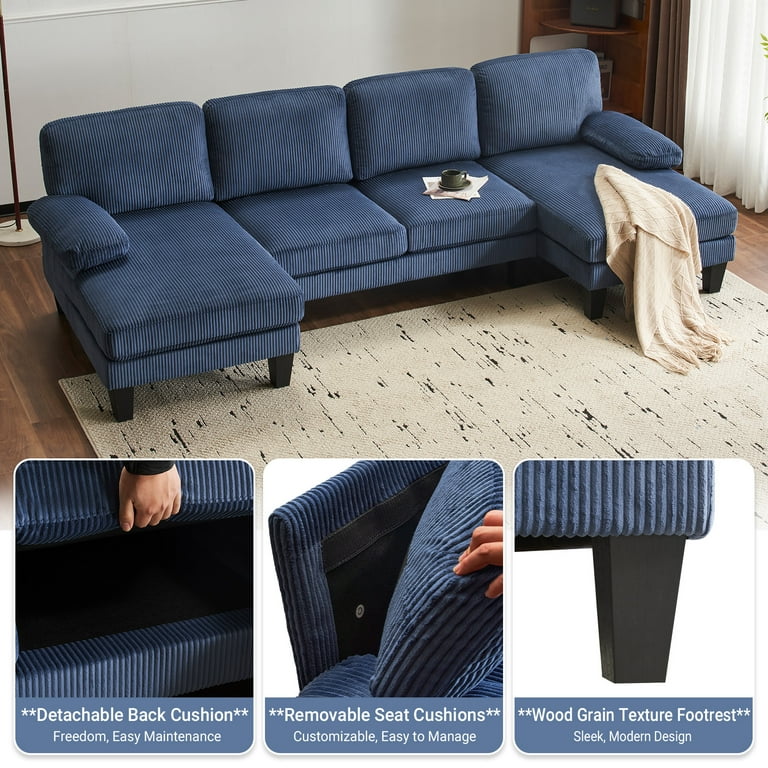 Ktaxon U-Shaped Sectional Sofa, 111 Inch Corduroy Couch, 4 Seat