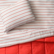 Dawn All-U-Need Bed-in-a-Bag Comforter Set, Full/Queen, 4-Piece Bedding Bundle with Reversible Comforter, Fitted Sheet and Pillowcase(s), Red & Stripe, Velvety Soft Microfiber