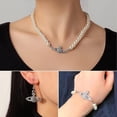 thumbnail image 2 of 3pc Saturn Artificial Rhinestone Pearl Necklace Set White Crystal Jewelry Lady, 2 of 5