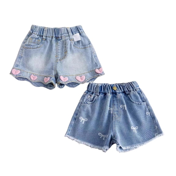 XEGLSBU 2 Pack Girls Denim Shorts Summer High Waist Loose Fit Casual Stretch Comfortable Elastic Waistband Jeans for Toddler Size 4-5 Years