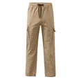 thumbnail image 4 of CUZIBR Kids Cargo Pants With Multiple Pockets Comfortable Casual Trousers For Boys Elastic Drawstring Waist Loose Straight Leg Trousers Lightweight Bottoms For School Outdoor,Khaki,13-14 Years, 4 of 5