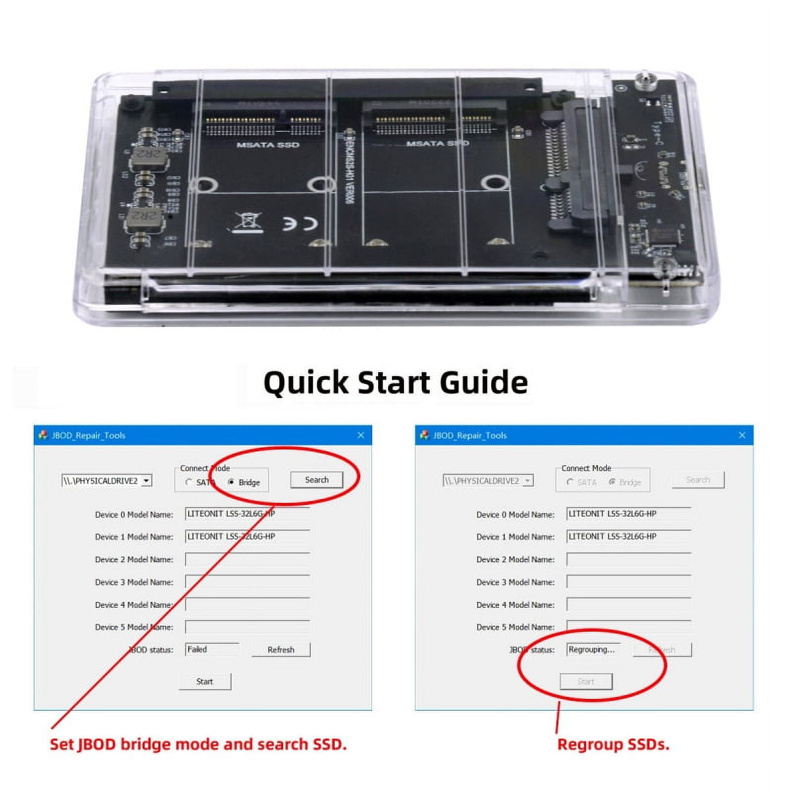 CY Dual MSATA Mini-SATA SSD Card JBOD Raid0 Span Bridge to USB3.0 Type-C USB-C 2.5inch SATA Combo Enclosure