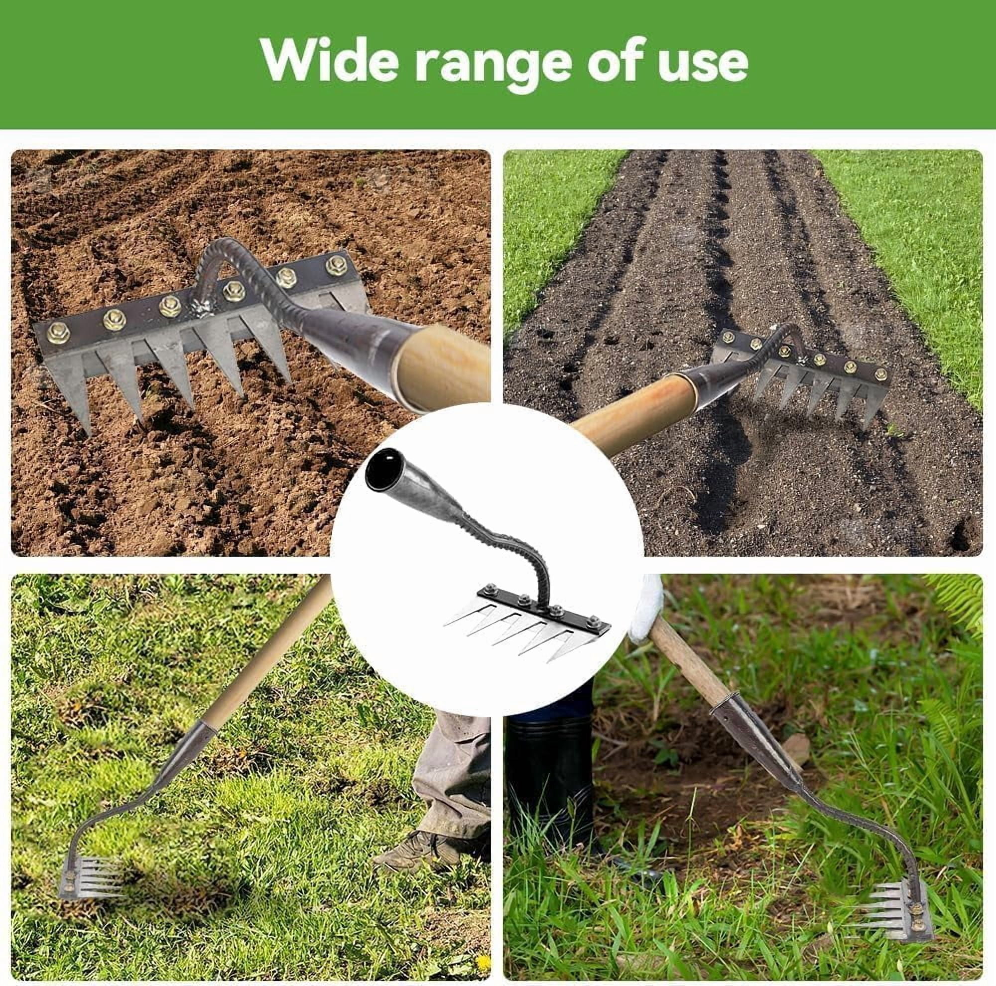 Iron Weeding Rake 2.0, 5/6/7/8 Teeth Carbon Steel Garden Weeding Rakes – Heavy Duty Weed Puller Tool for Lawn Yard Gardens Farm