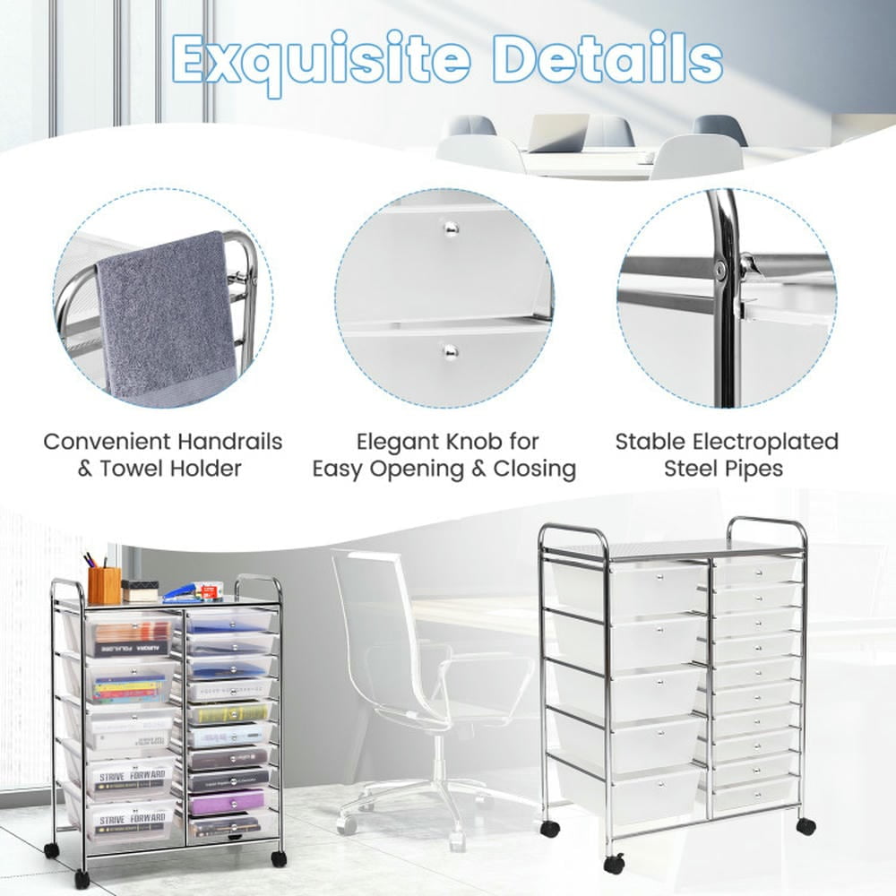 Spaco 15 Drawers Rolling Storage Cart Organizer-clear, Craft Organizers and Storage, Multipurpose Organizer Cart for Home, Office, School