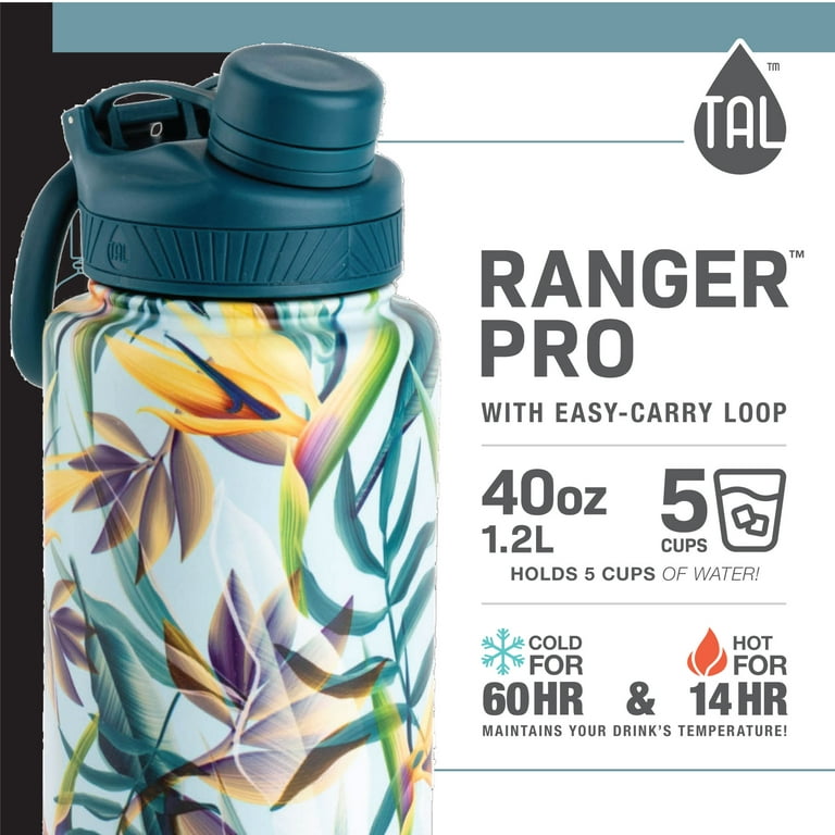 Tal Water Bottle Double Wall Insulated Stainless Steel Ranger Pro - 40oz - Black
