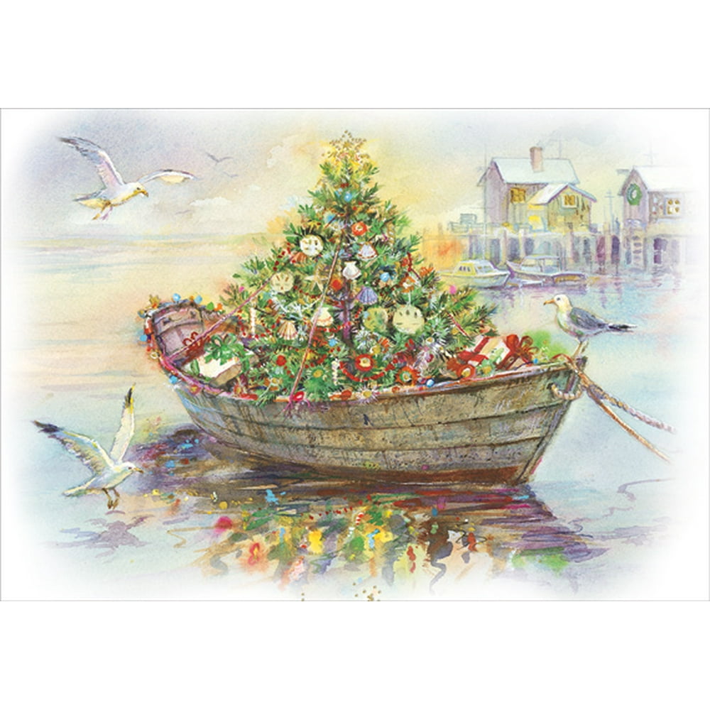 Red Farm Studios Boat Carrying Decorated Tree Box of 18 Nautical